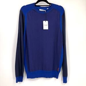 Ben Sherman Blue Black Knit Jumper Lightweight Long Sleeve Pull Over Sweater Top